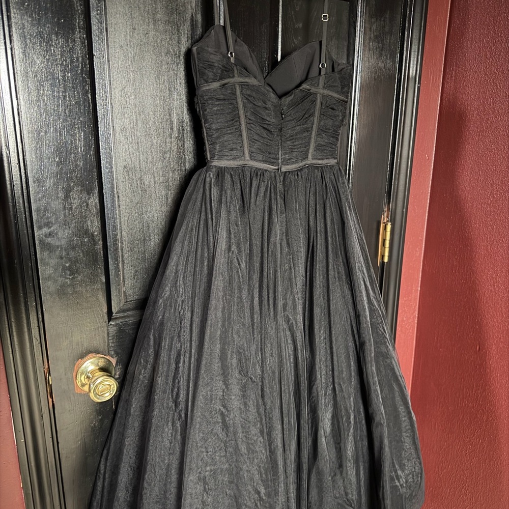 House of CB Black Tulle Midi Dress with Ruched Bust - Picture 3 of 8